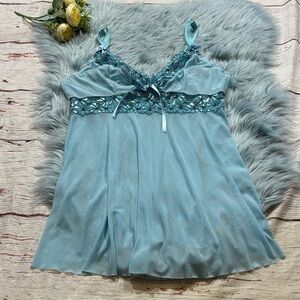 NWT SHEIN Light Blue Lace Sheer Chemise Sz 1X